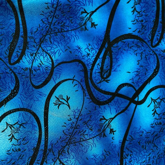 VINTAGE Blue black floral vine print long skirt ~ MEDIUM LARGE whimsigoth maxi - Picture 5 of 7